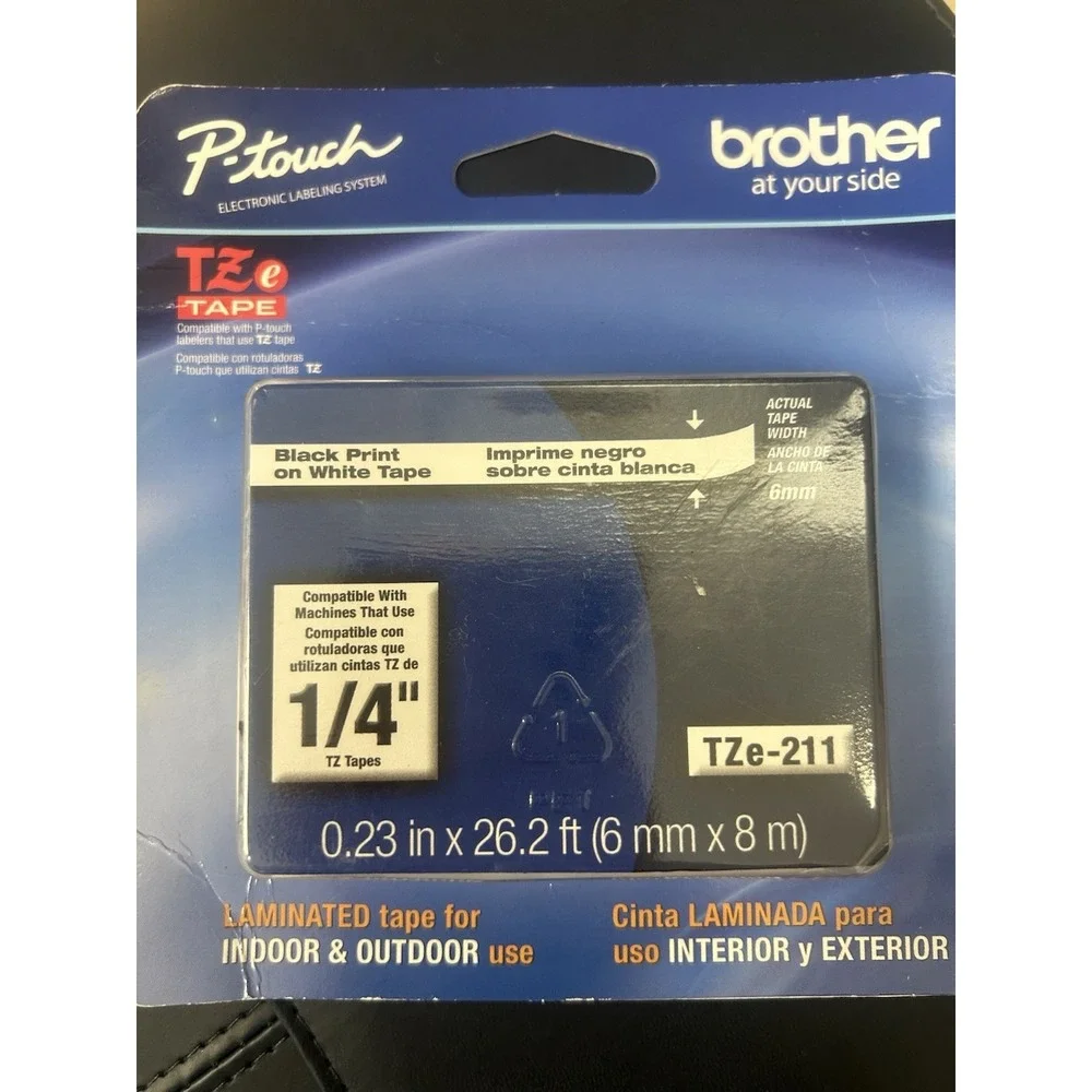 Brother TZe-211 Black Print on White Laminated Tape for P-touch Label Maker 1/4